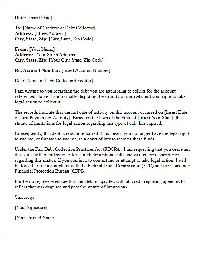 Statute of Limitations Exhaustion Notice Letter