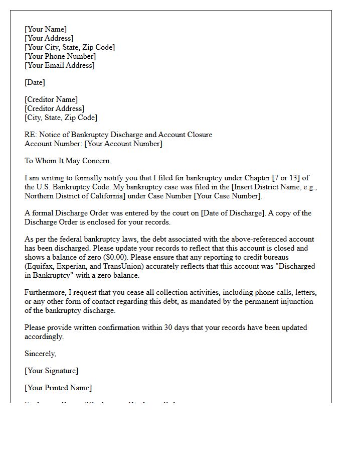Bankruptcy Discharge Account Closure Letter
