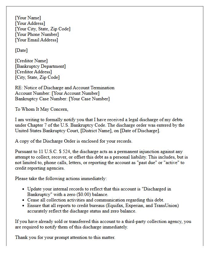 Chapter Seven Bankruptcy Discharge Account Termination Letter