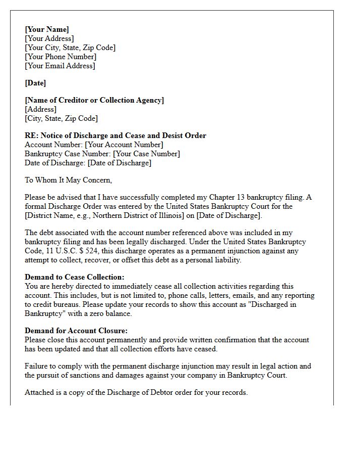 Chapter Thirteen Discharge Collection Cease and Closure Letter