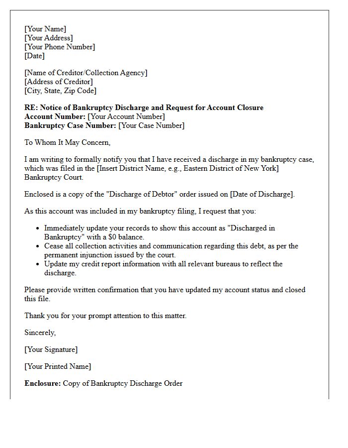 Consumer Notice of Bankruptcy Discharge Account Closure Letter