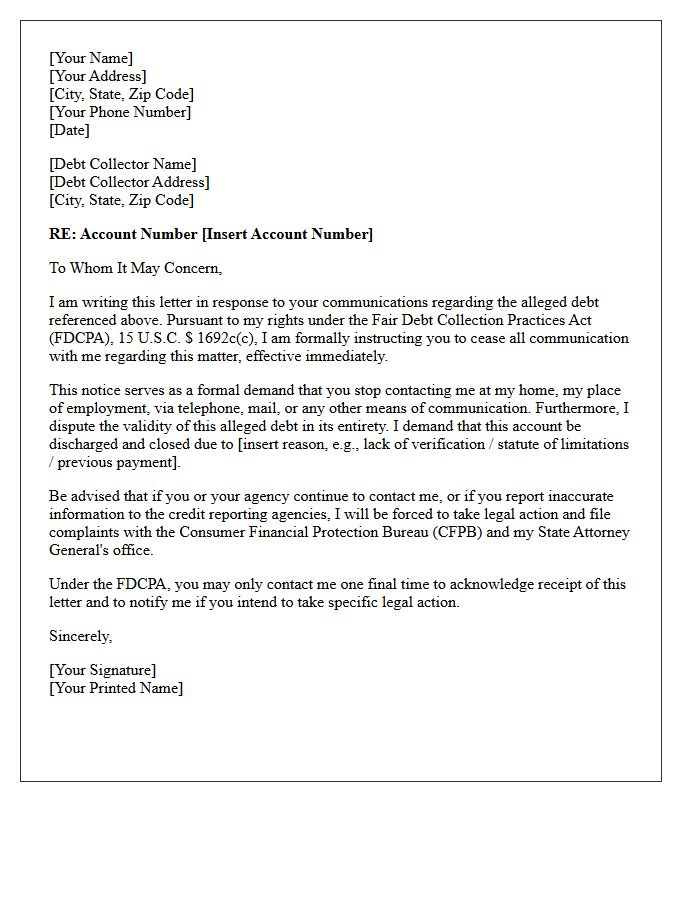 Debt Collection Cease Activity and Discharge Letter