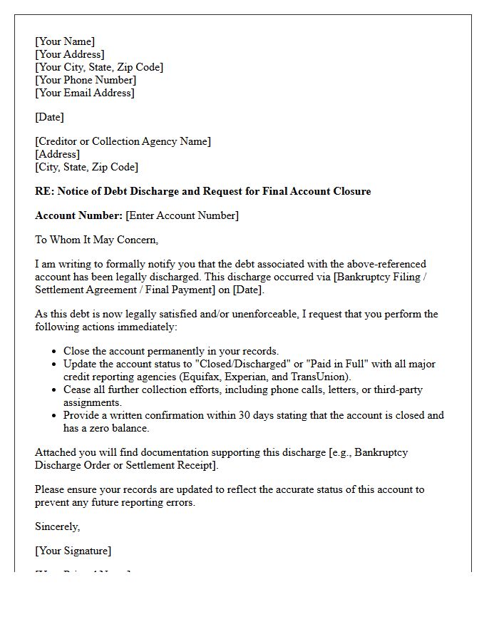 Discharged Debt Final Account Closure Letter