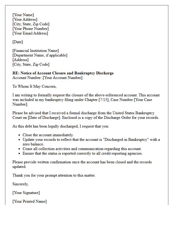 Notice of Account Closure Following Bankruptcy Discharge Letter