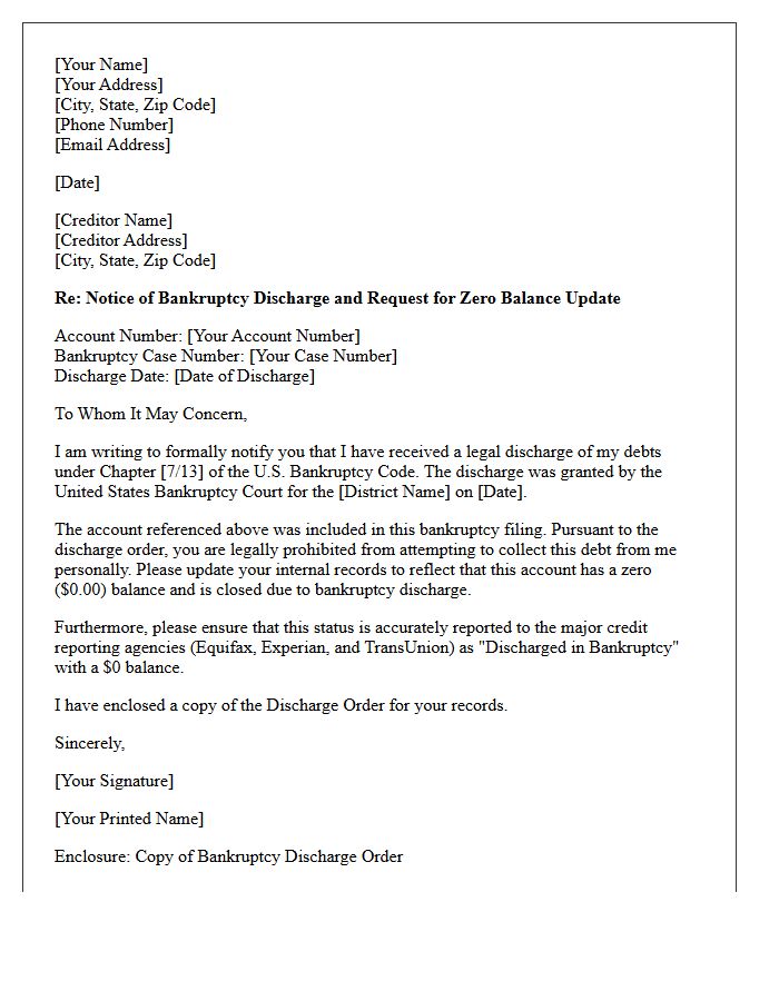 Zero Balance Bankruptcy Discharge Confirmation Letter