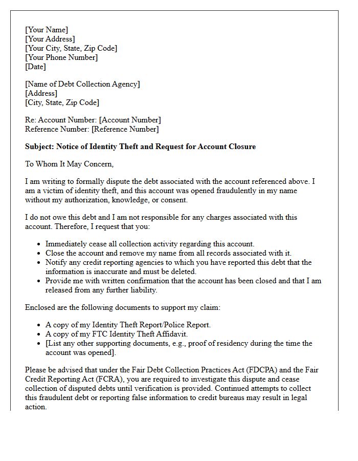 Cease Collection Identity Theft Account Closure Letter