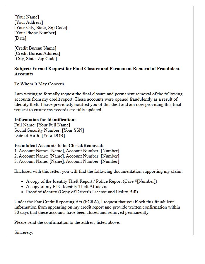 Credit Bureau Update and Identity Theft Closure Letter