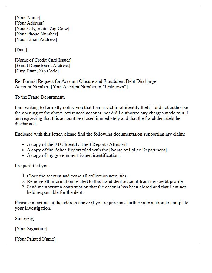 Credit Card Debt Identity Theft Closure Letter
