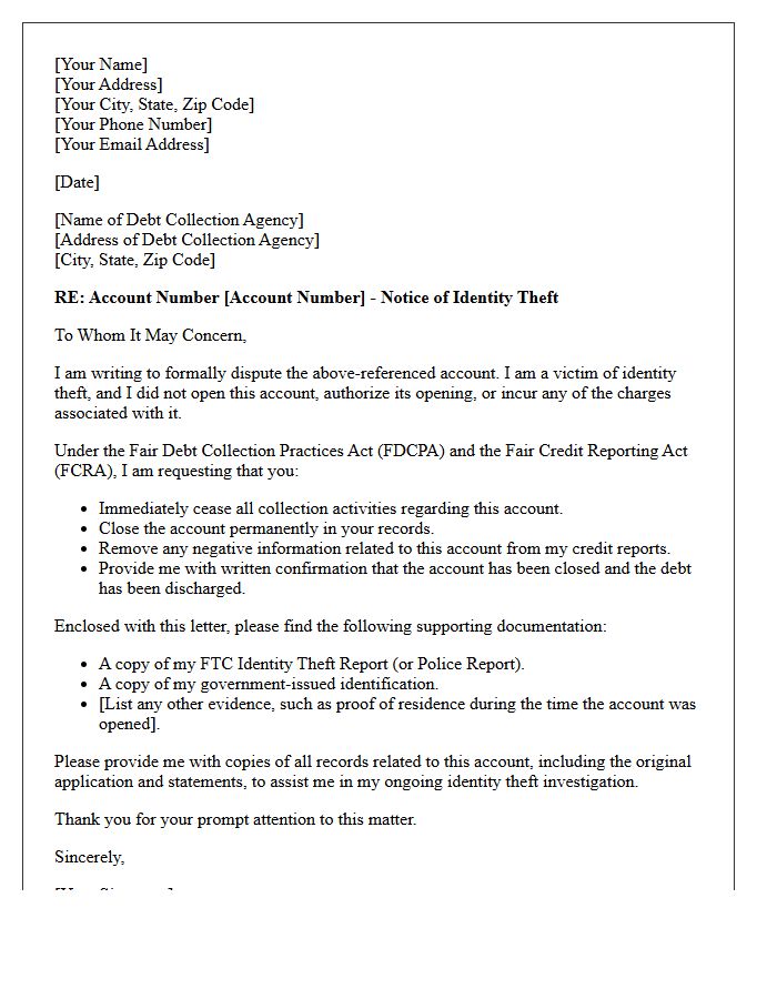 Debt Collection Identity Theft Account Closure Notice Letter