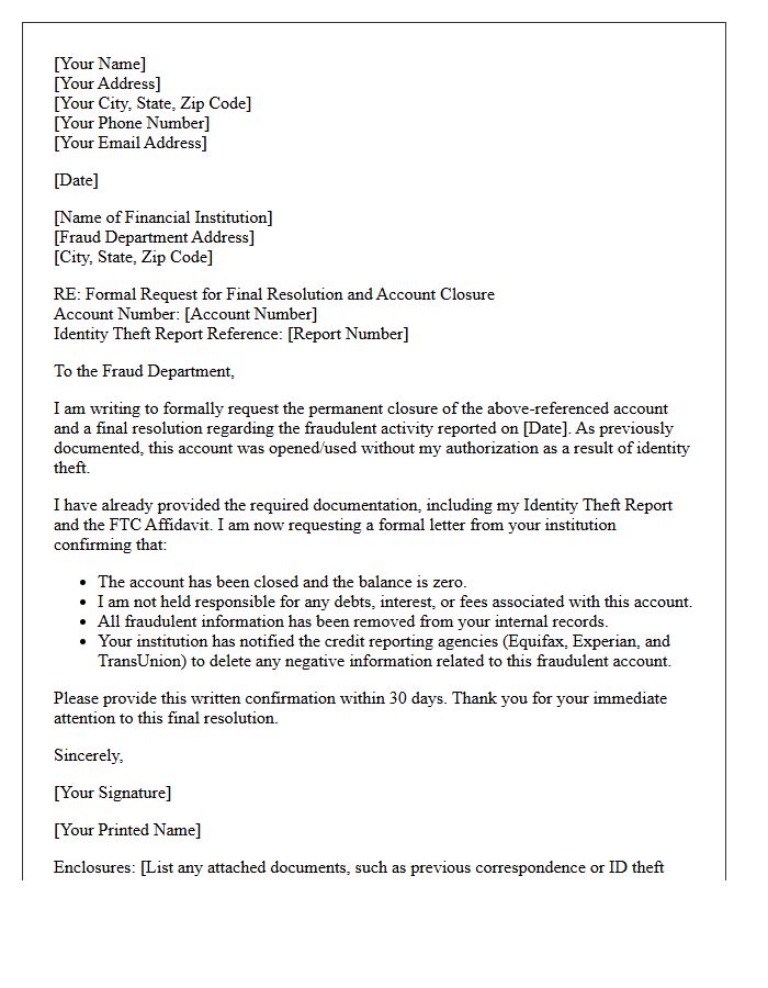 Final Resolution Identity Theft Account Closure Letter