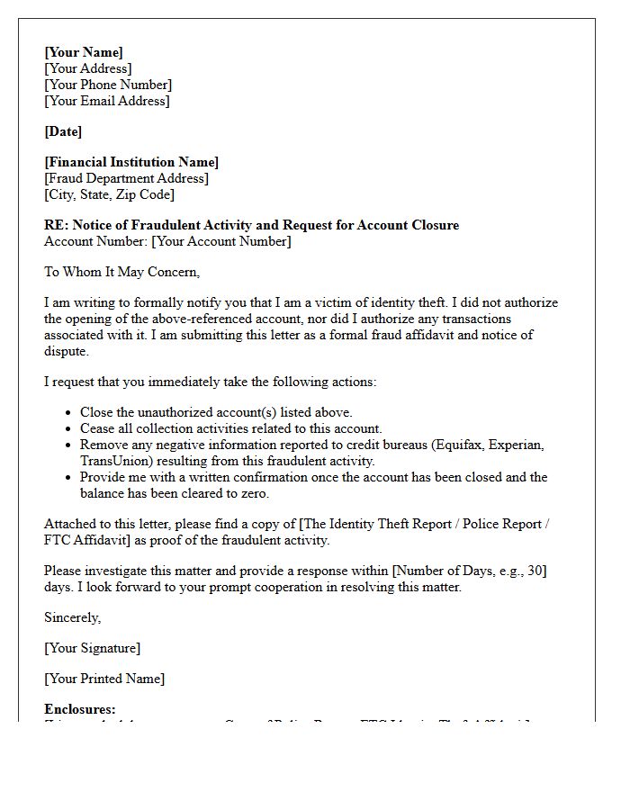 Fraud Affidavit Verified Account Closure Notice Letter