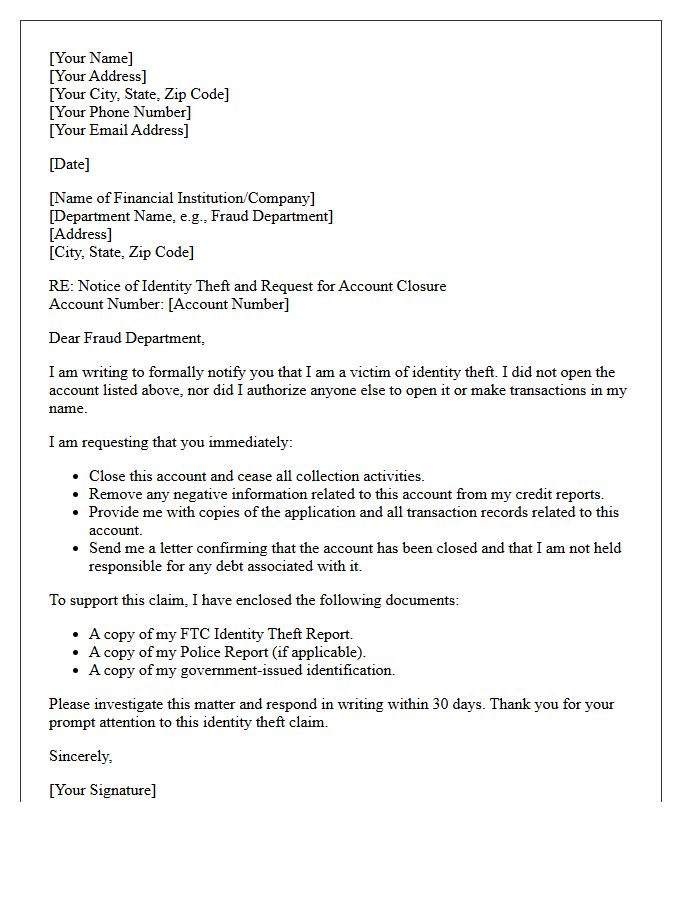Standard Identity Theft Verification Account Closure Letter