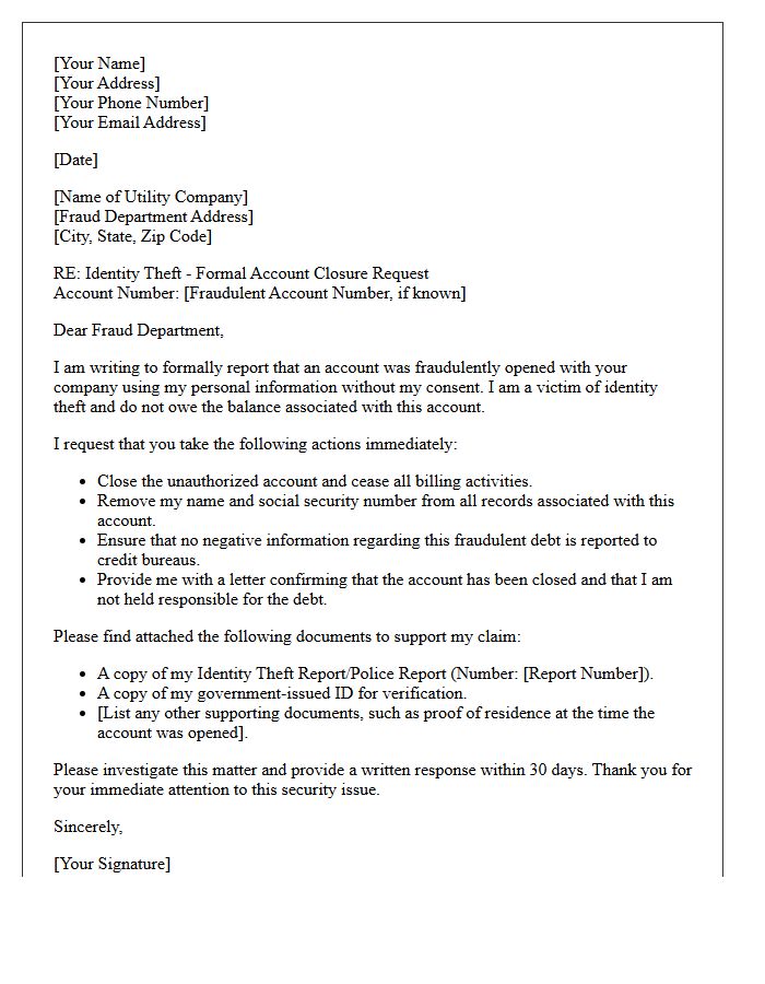Utility Bill Fraud Verification Account Closure Letter