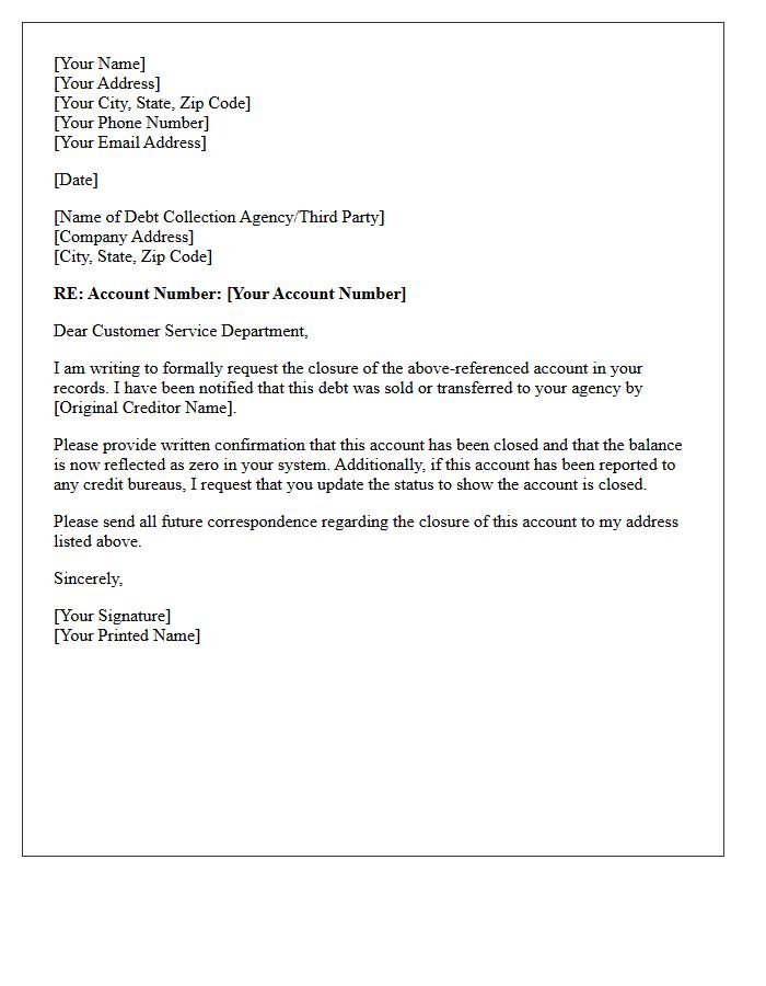 Account Sold to Third Party Closure Letter