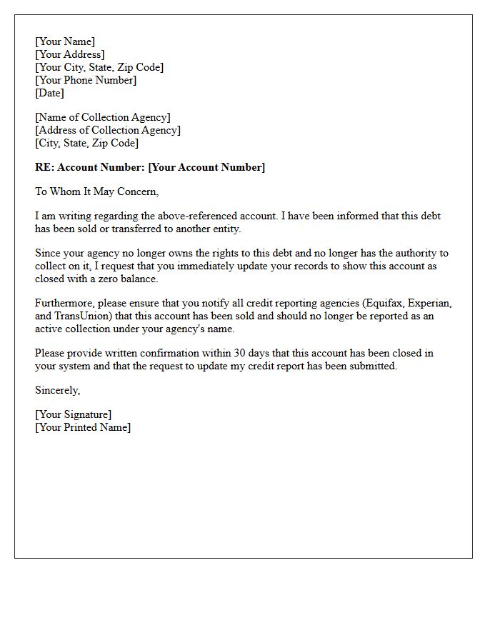 Collection Agency Account Sold Closure Letter