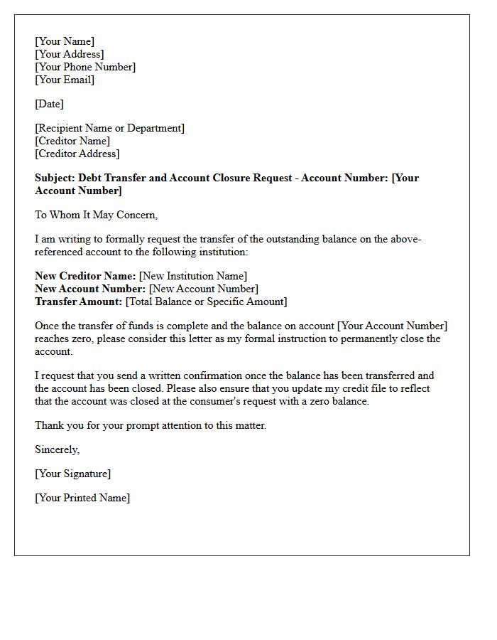 Debt Transfer and Account Closure Letter