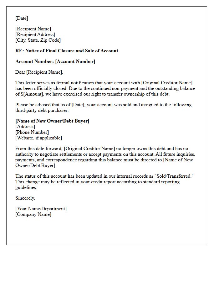 Final Closure and Third Party Sale Letter