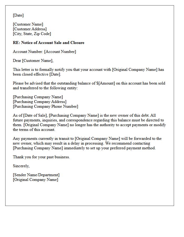 Notice of Account Sale and Closure Letter