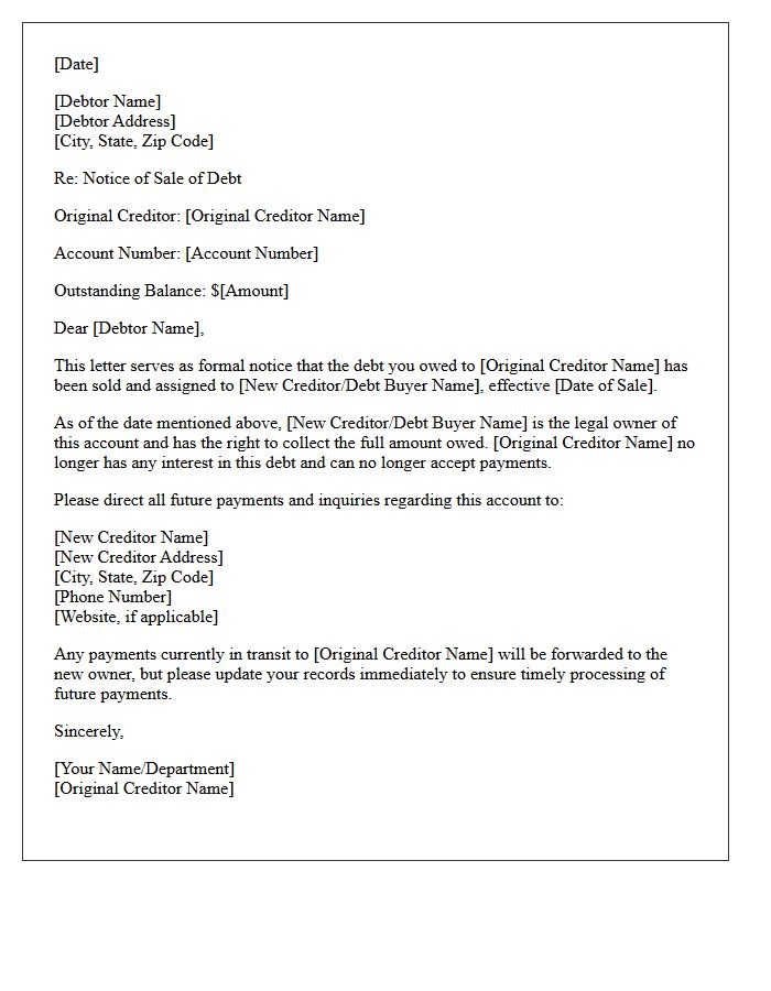 Notice of Debt Sale to Third Party Letter