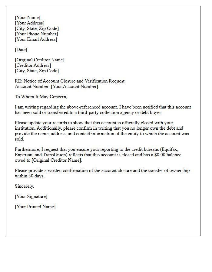 Original Creditor Account Sold Closure Letter