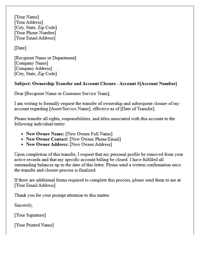 Ownership Transfer and Account Closure Letter