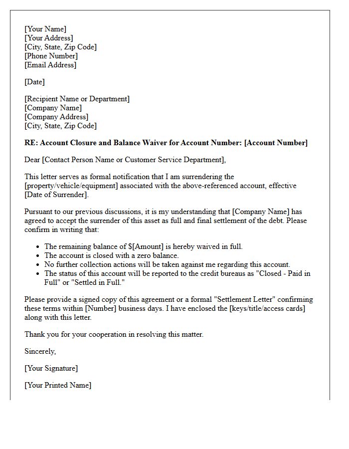 Final Balance Waiver and Surrender Closure Letter