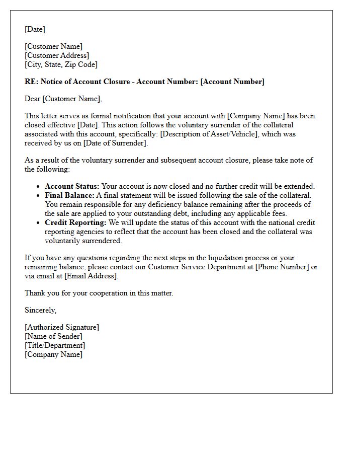 Notice of Account Closure Following Voluntary Surrender Letter