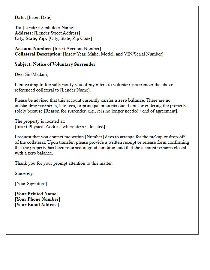 Notice of Zero Balance Voluntary Surrender Letter
