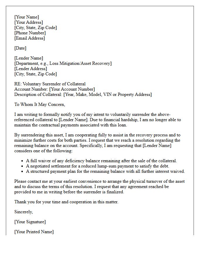Voluntary Collateral Surrender Resolution Letter