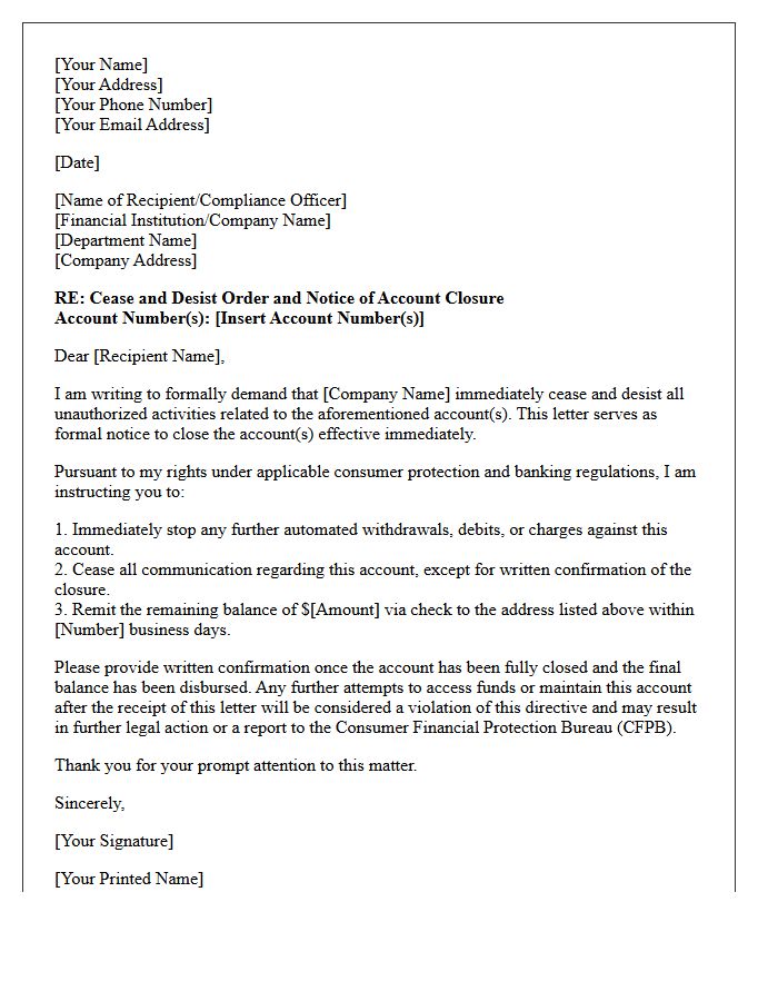 Cease and Desist Compliance Account Closure Letter