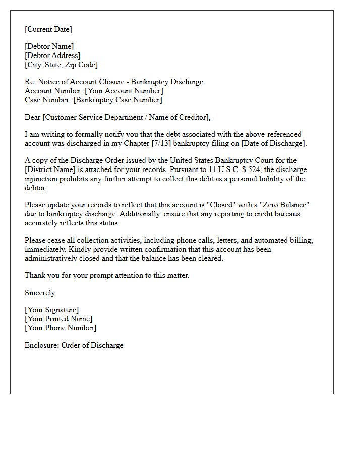 Debtor Bankruptcy Discharge Administrative Closure Letter