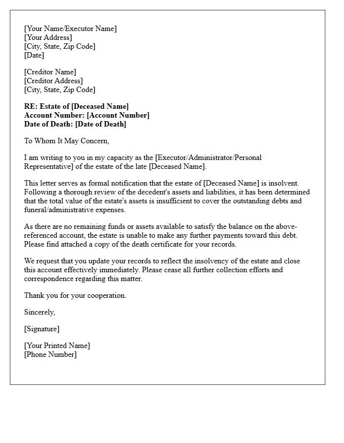 Deceased Debtor Insolvent Estate Closure Letter