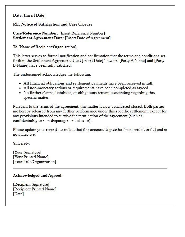 Mutual Settlement Satisfaction Closure Letter
