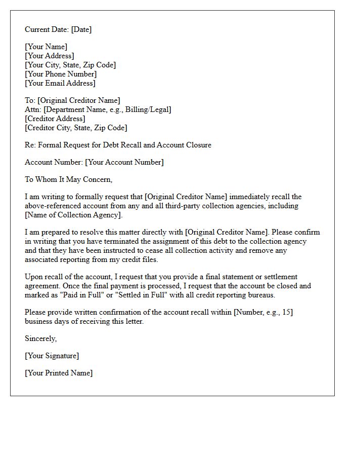 Original Creditor Account Recall Closure Letter