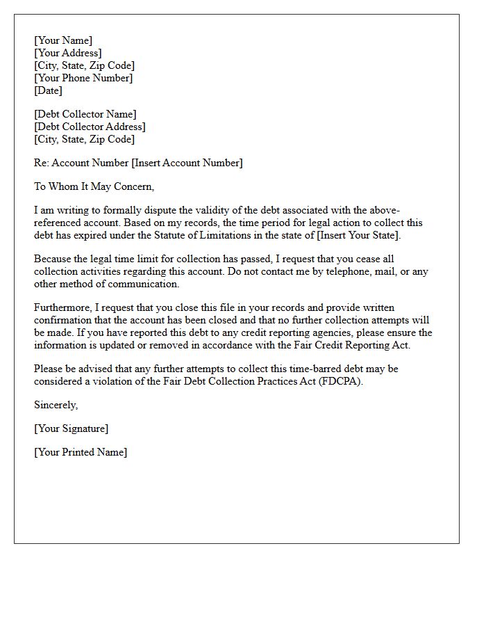 Statute of Limitations Expiration Account Closure Letter