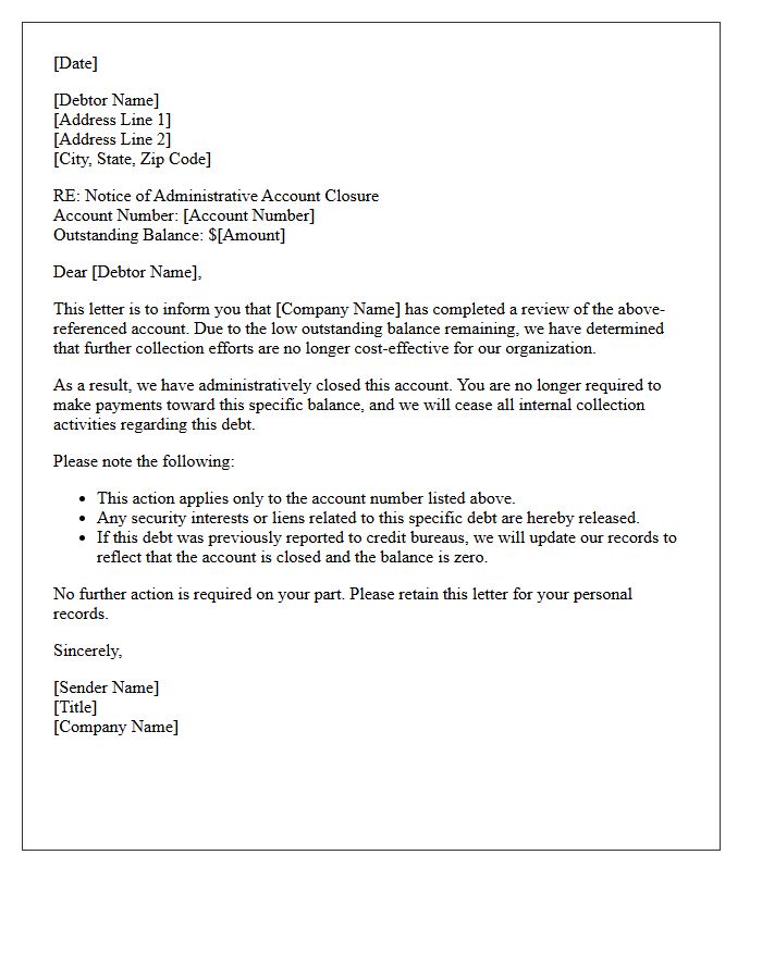 Uncollectible Minimum Balance Administrative Closure Letter