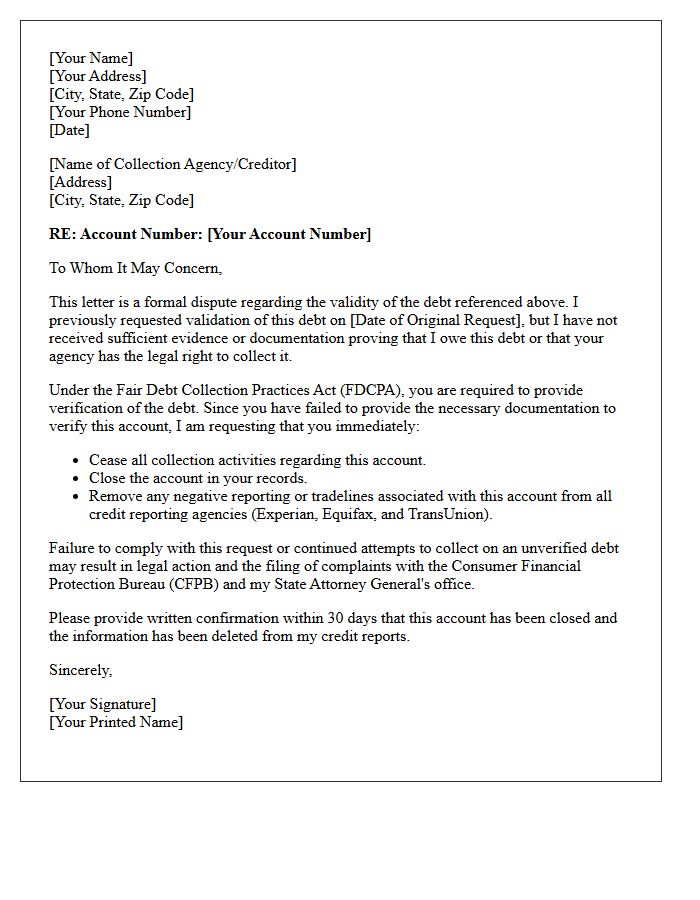Unverifiable Debt Dispute Account Closure Letter