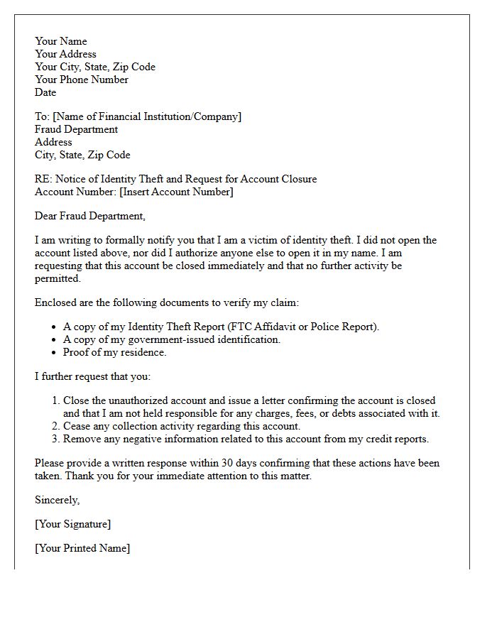 Verified Identity Theft Account Closure Letter