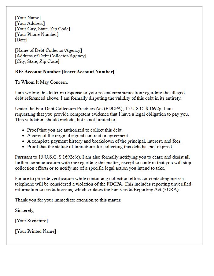 Cease And Desist Unverified Debt Letter