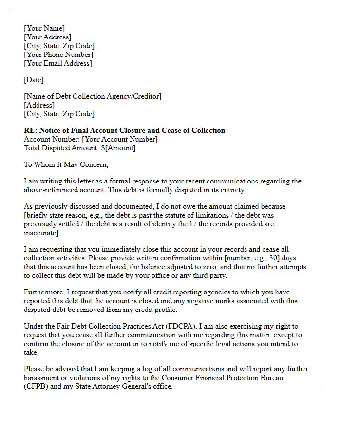 Disputed Debt Final Account Closure Letter