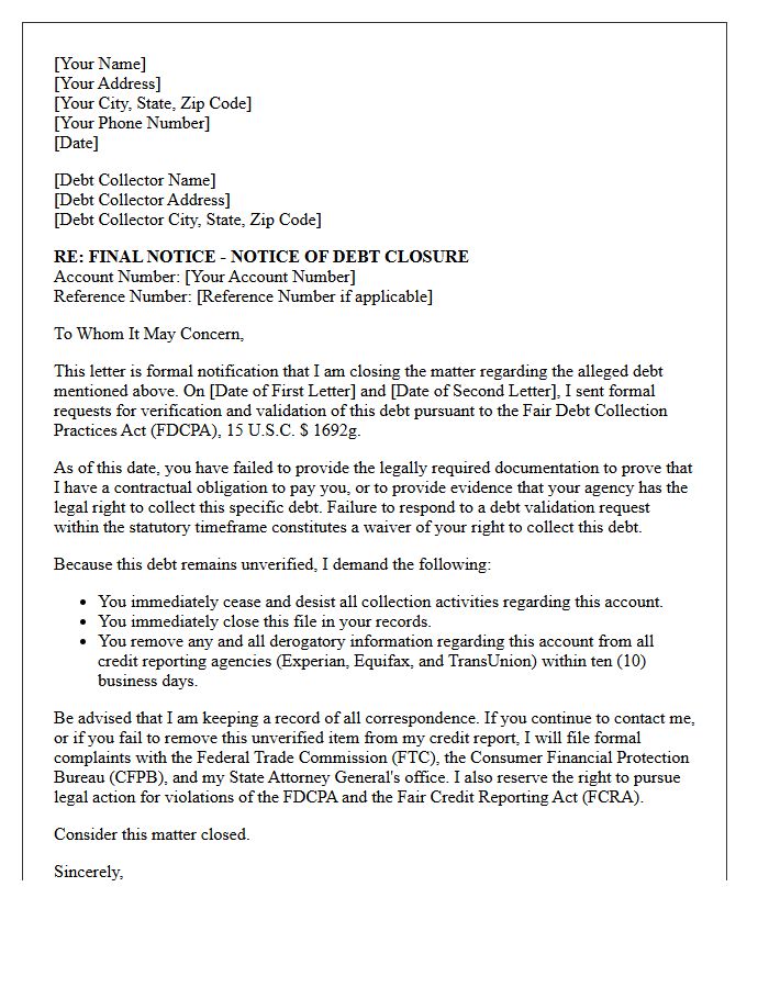 Final Notice Of Unverified Debt Closure Letter