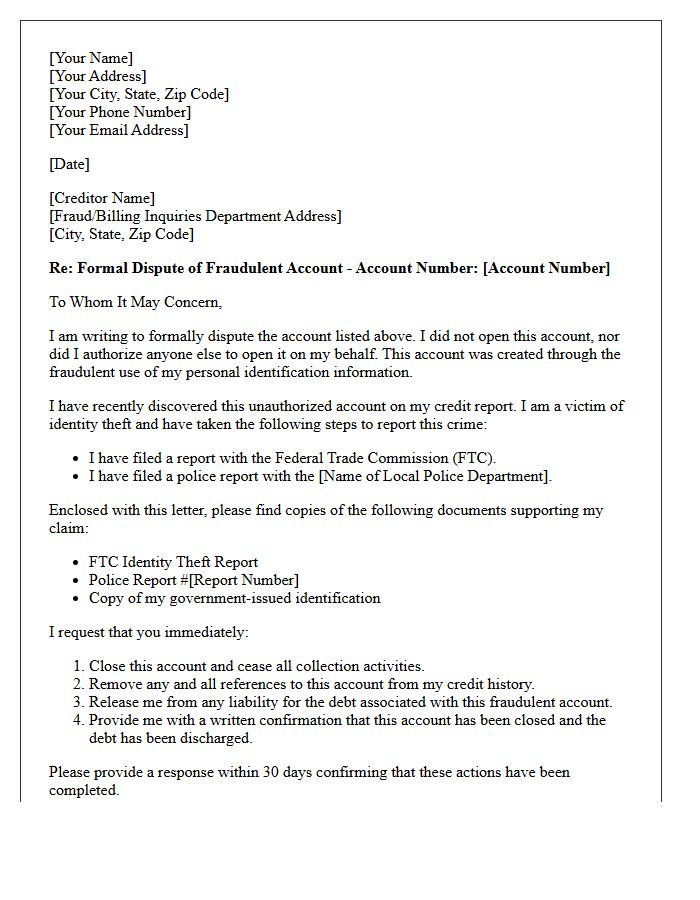 Fraudulent Account Debt Closure Letter