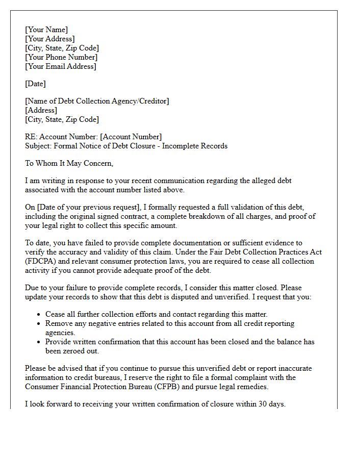 Incomplete Records Debt Closure Letter