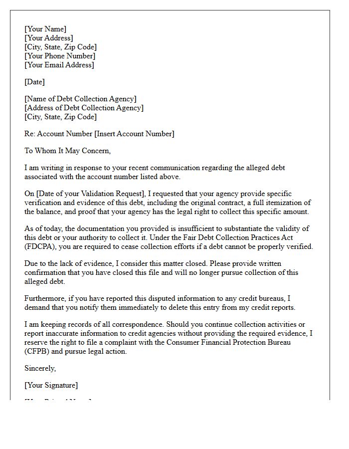 Insufficient Evidence Debt Closure Letter