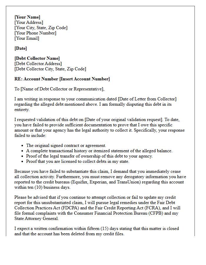 Unsubstantiated Debt Resolution Letter