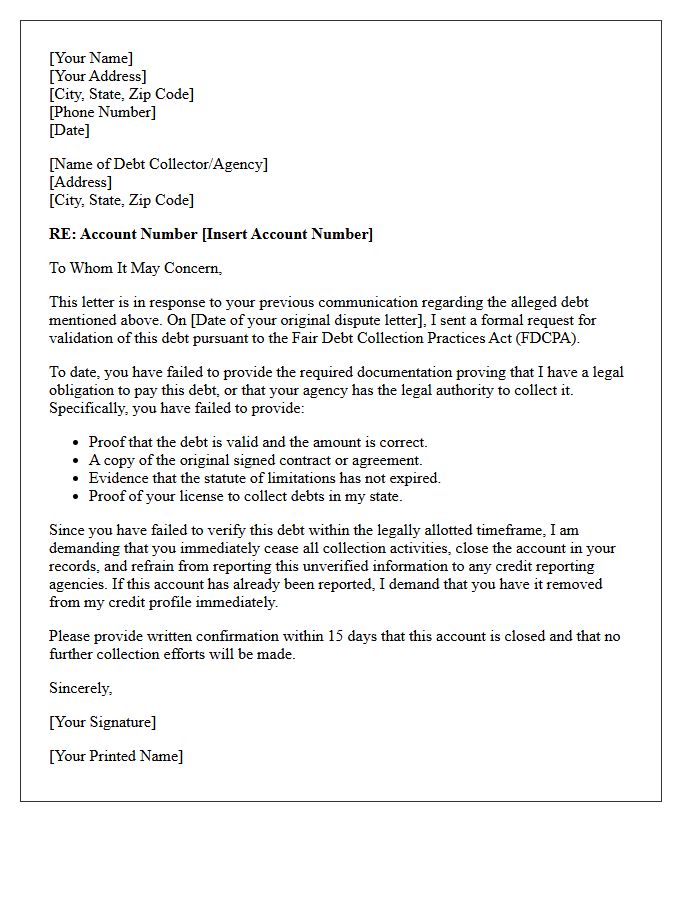 Unverified Debt Account Closure Letter