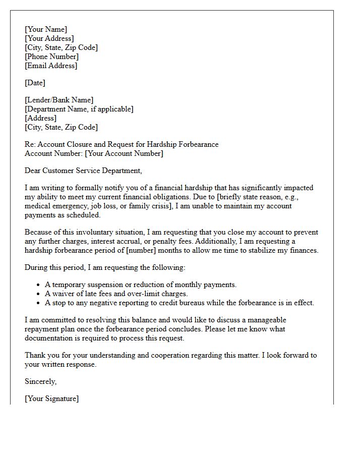 Involuntary Account Closure Due to Hardship Forbearance Letter