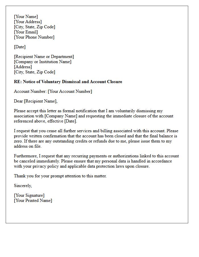 Voluntary Dismissal and Account Closure Notice Letter