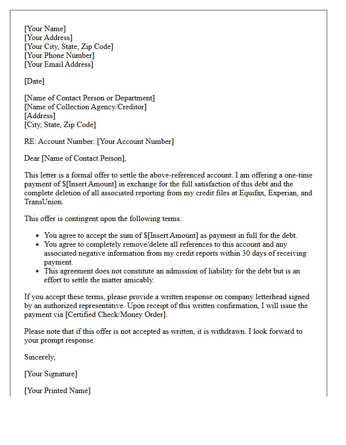Debt Settlement Deletion Request Letter