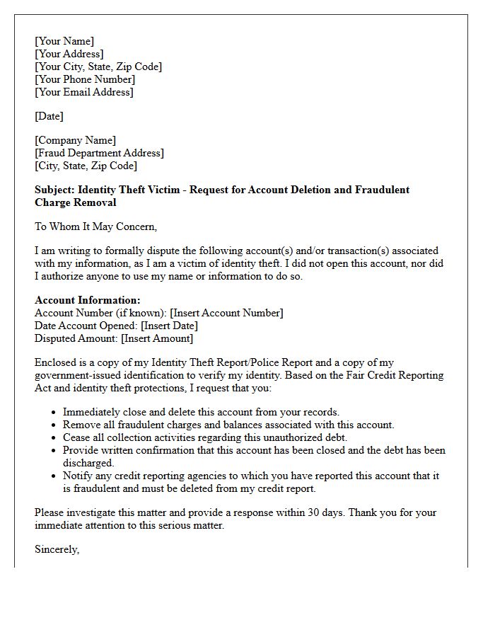 Identity Theft Account Deletion Letter